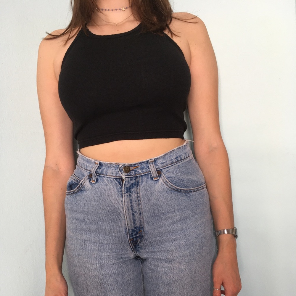Black urban outfitters cropped halter top